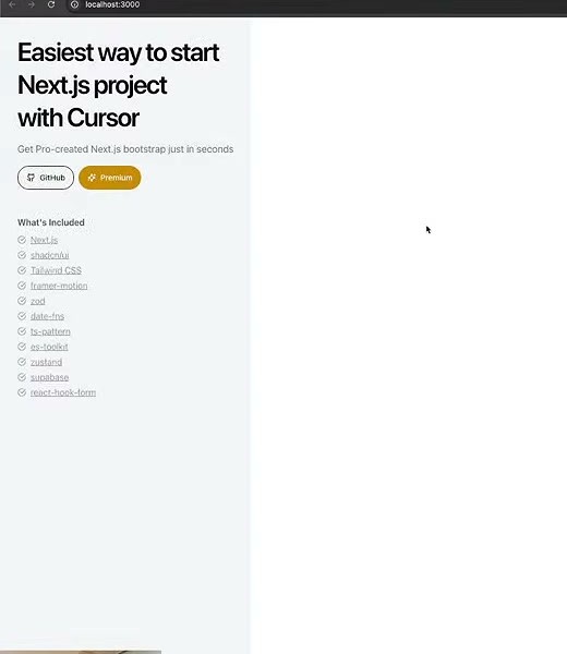 EasyNext로 만든 직후의 첫 화면 — localhost:3000